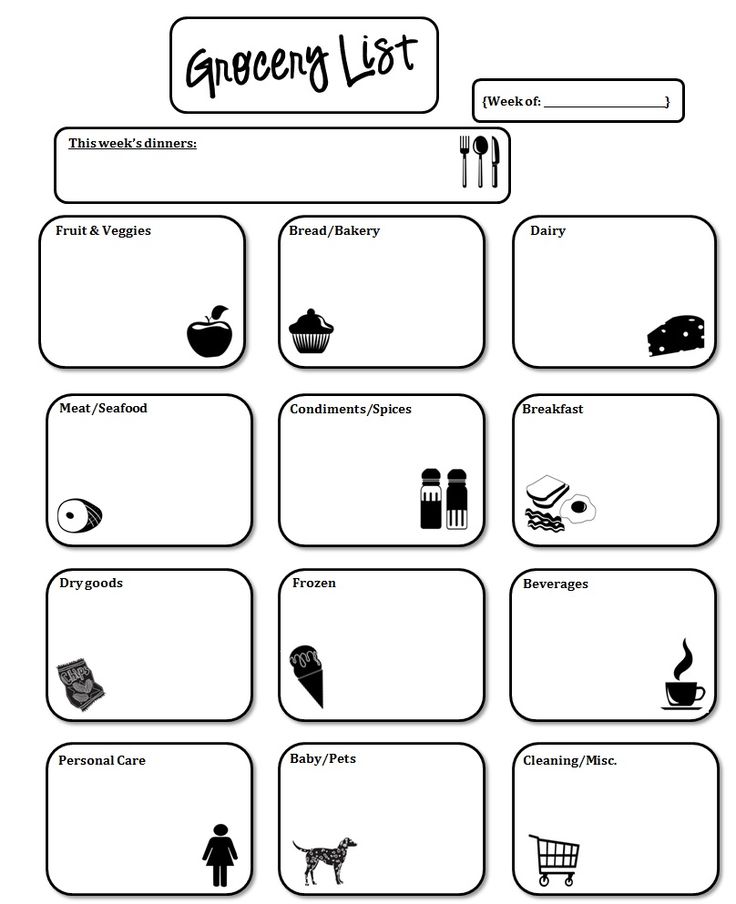 Grocery List printable: Found it on Twitter, no idea where it came from, but it could be useful. grocery-list-template-preview.jpg (808×993)