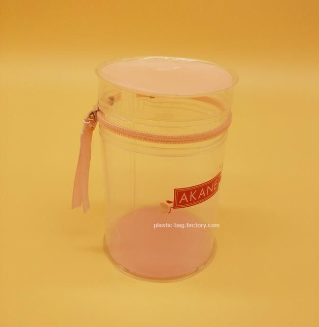 Quanlity Pink Cylinder Transparent Cosmetic Bag Circular Clear