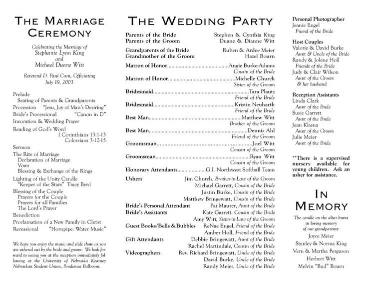 sample of wedding programme