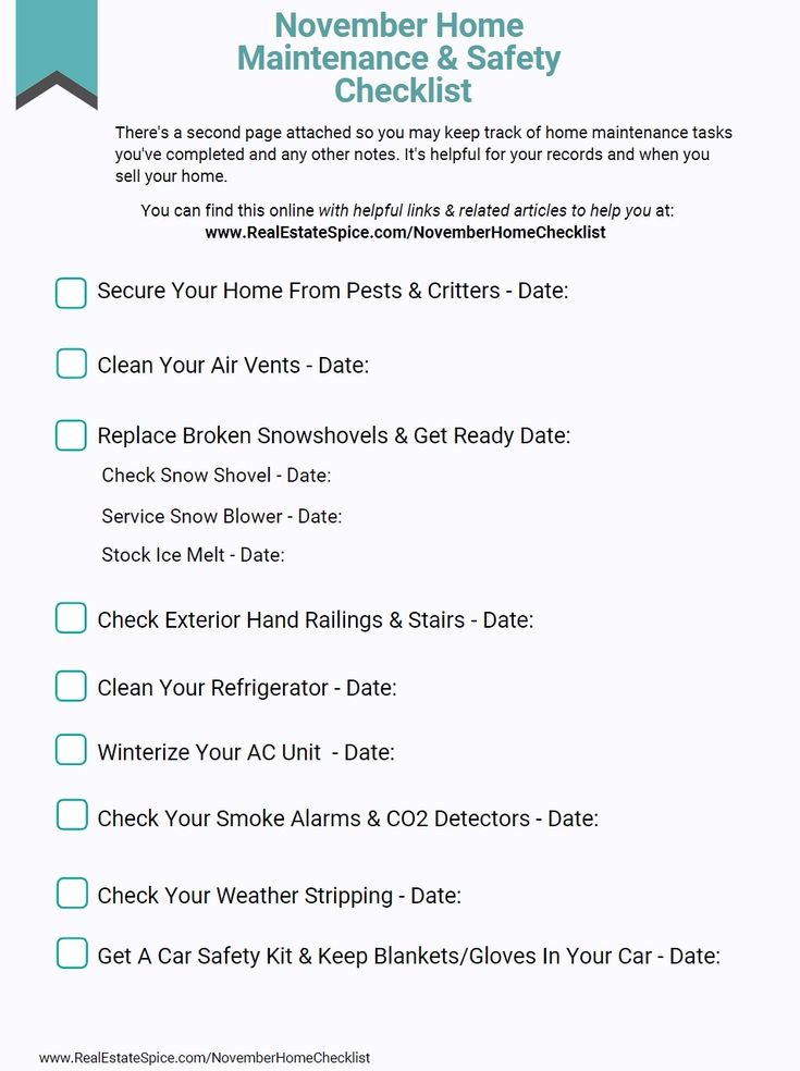 November Home Maintenance And Safety Check List Checklist November Home Maintenance And Safety, Gas Fireplace Service Checklist