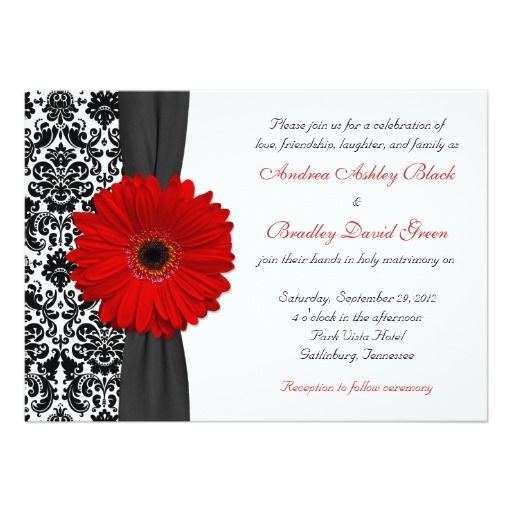gerber daisy red black white damask wedding 5x7 paper invitation card - Red And Black Wedding Invitations gerber daisy red black white damask wedding 5x7 paper invitation card - Red And Black Wedding Invitations