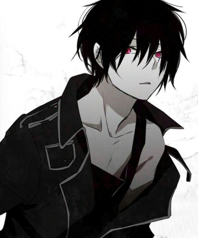 Black hair red eyes anime boy