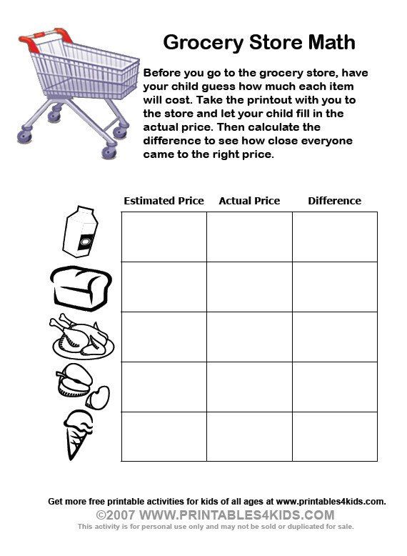 Save at grocery shopping math worksheets pdf