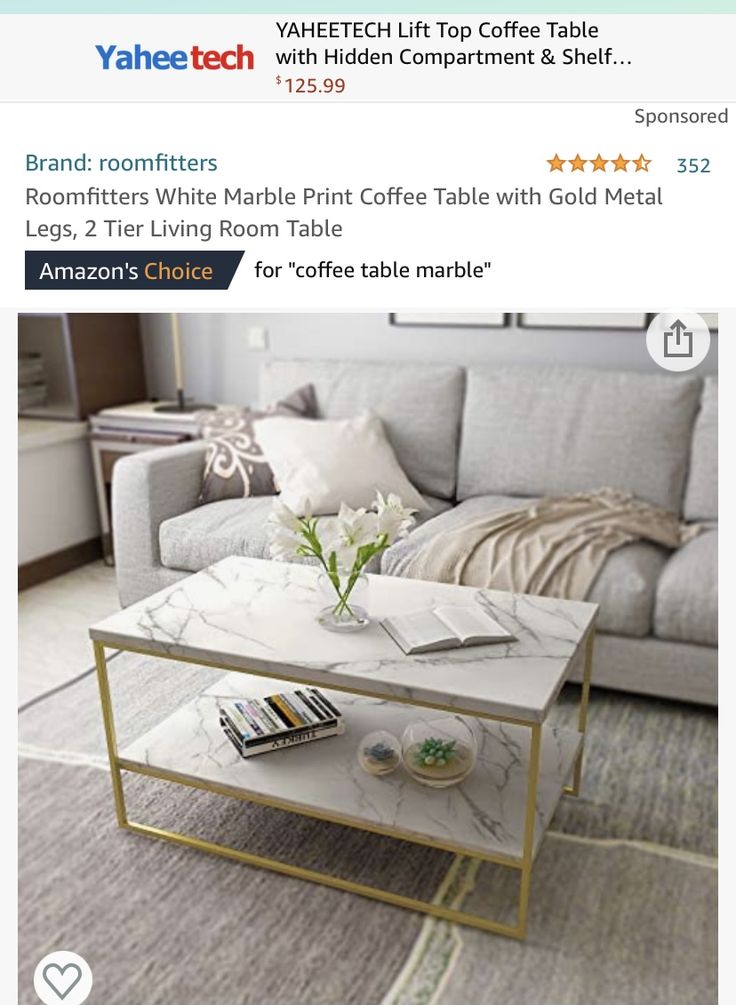 Pin By Nancy Nahaczewski On Our Next House Furniture Coffee Table Home Decor Furniture Coffee Table Home Decor, Roomfitters White Marble Print Coffee Table With Gold Metal Legs 2 Tier Living Room
