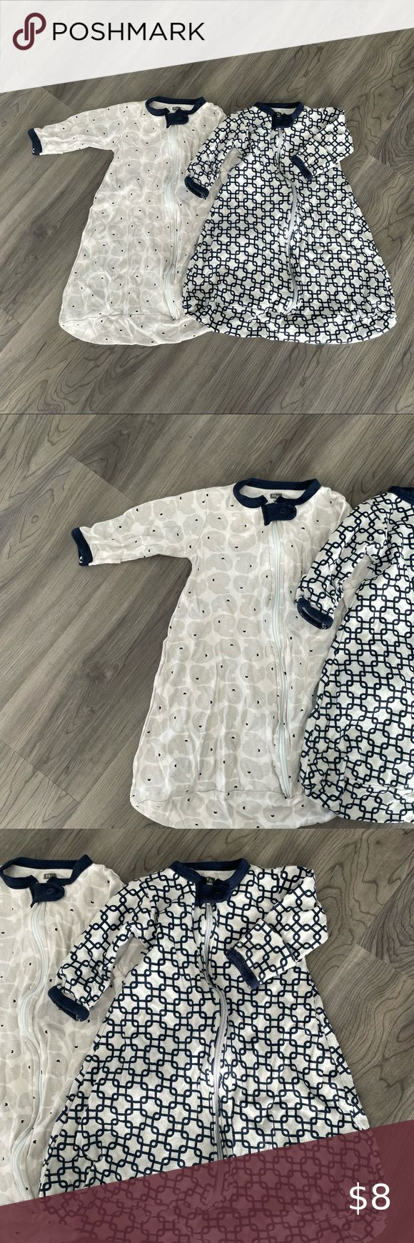 HB 0 3 Infant Blue and White Two Zipper Pajamas Sleep Sacks Blue