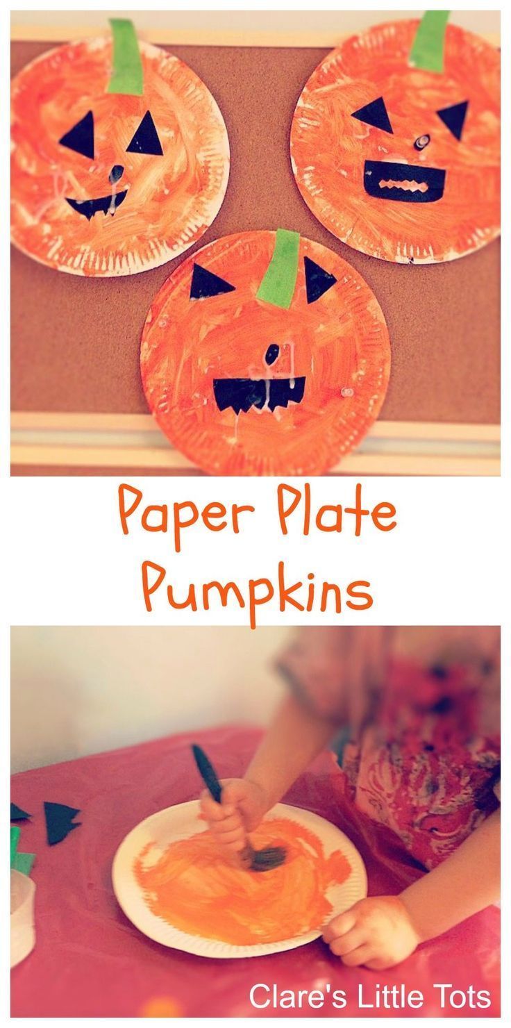 Paper plate pumpkins easy Halloween craft idea for toddlers and preschoolers. #a...