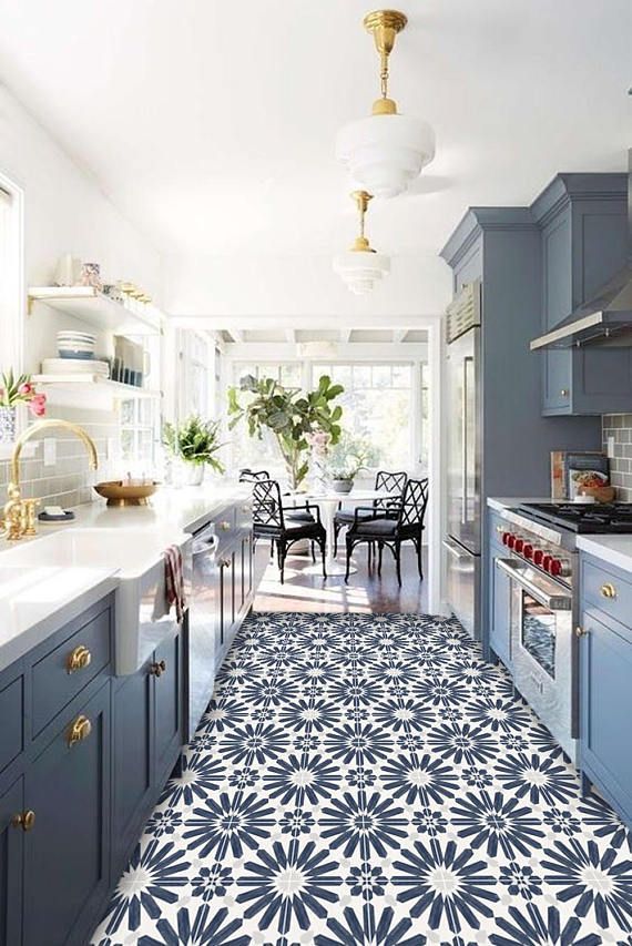 Stellino Vinyl Tile Sticker Pack In Ink Blue Tile Decals Floor Stickers Kitchen Remodel Small Kitchen Design Small Kitchen Design