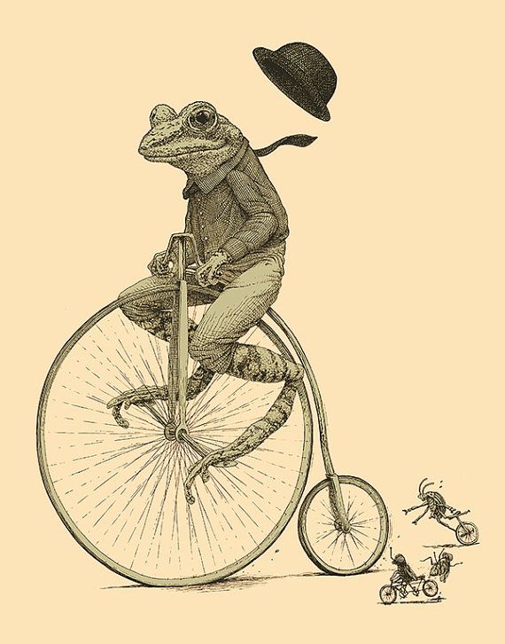Frog on Bike Animal Tshirt on cream Men's von ScatterbrainTees