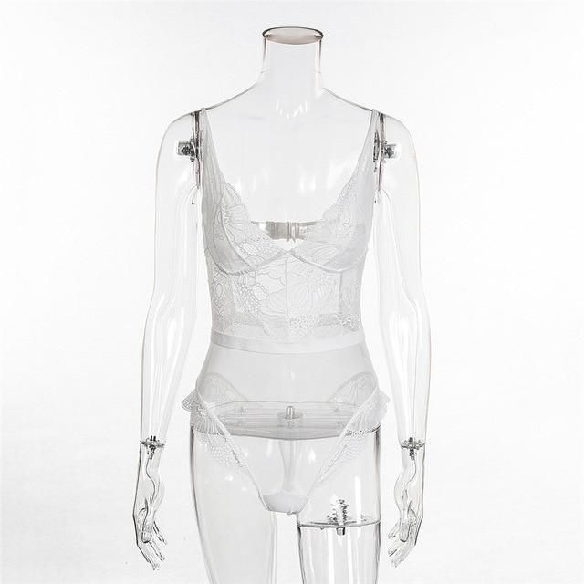Mesh Transparent Lace Bodysuit Jumpsuits Overalls 2018 Catsuits Body Mujer One Piece white M
