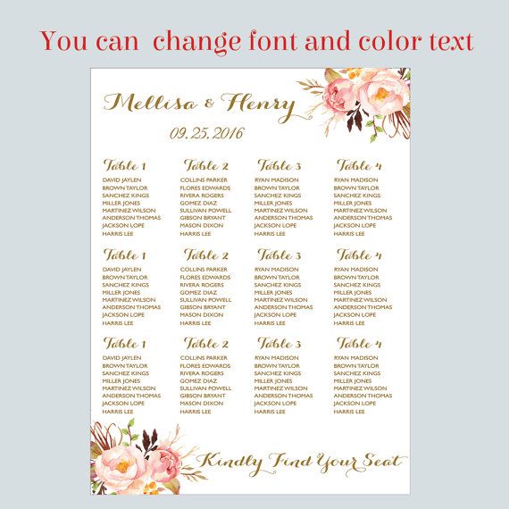 printable wedding seating chart alphabet watercolor boho vistaprint seating chart