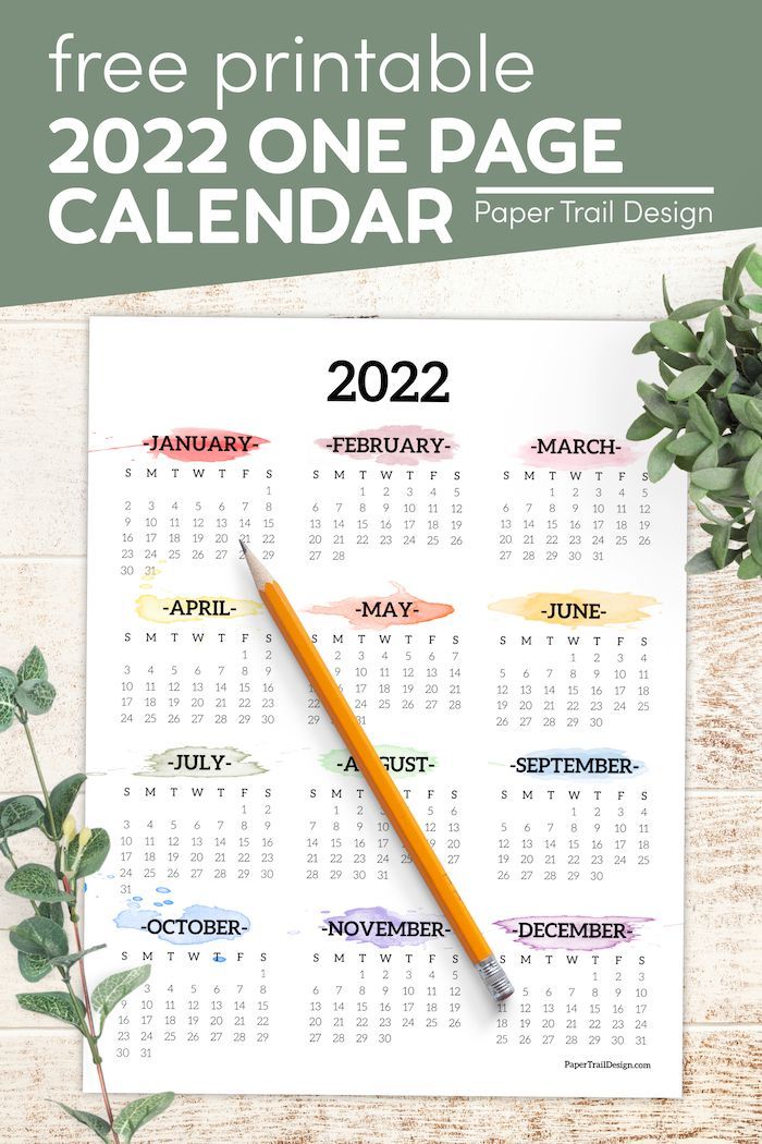 2022 One Page Calendar Printable Watercolor Paper Trail Design in 2022 One Page Calendar Printable Watercolor Paper Trail Design in