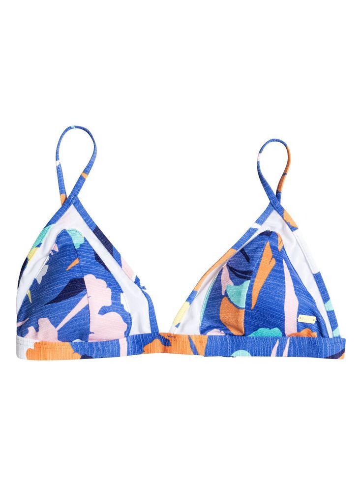 roxy, Noosa Floral Fixed Tri Bikini Top, Bleached Denim-6 (pmk6)