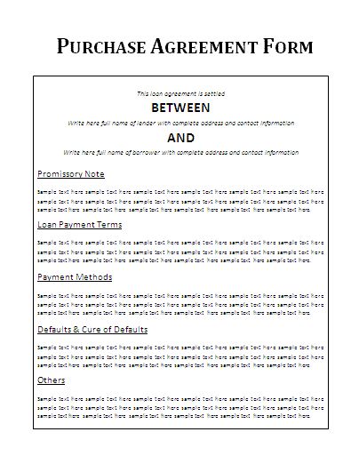 Free Purchase Agreement Form Simple Order Form Template Word Form