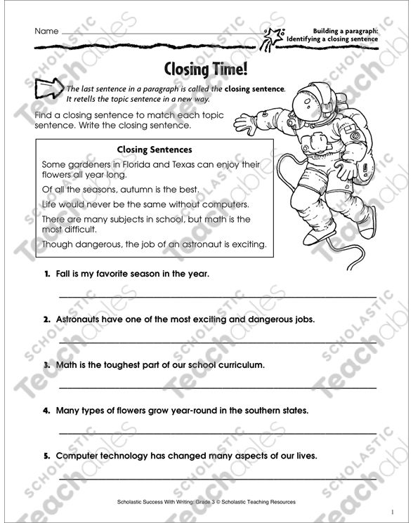 Closing Time Building A Paragraph Identifying A Closing Sentence Printable Skills Sheets