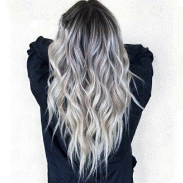 Bleaching Dyed Long Curly Hair COS Gray Gradient Female Chemical Fiber Hood Bleaching Dyed Long Curly Hair COS Gray Gradient Female Chemical Fiber Hood