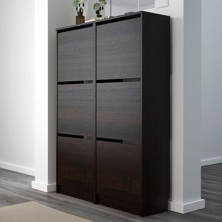 Bissa Shoe Cabinet With 3 Compartments Black Brown 19 1 4x53 8 Ikea In 2022 Storage Shoe Storage Cabinet Ikea, Black Storage Cupboard Ikea