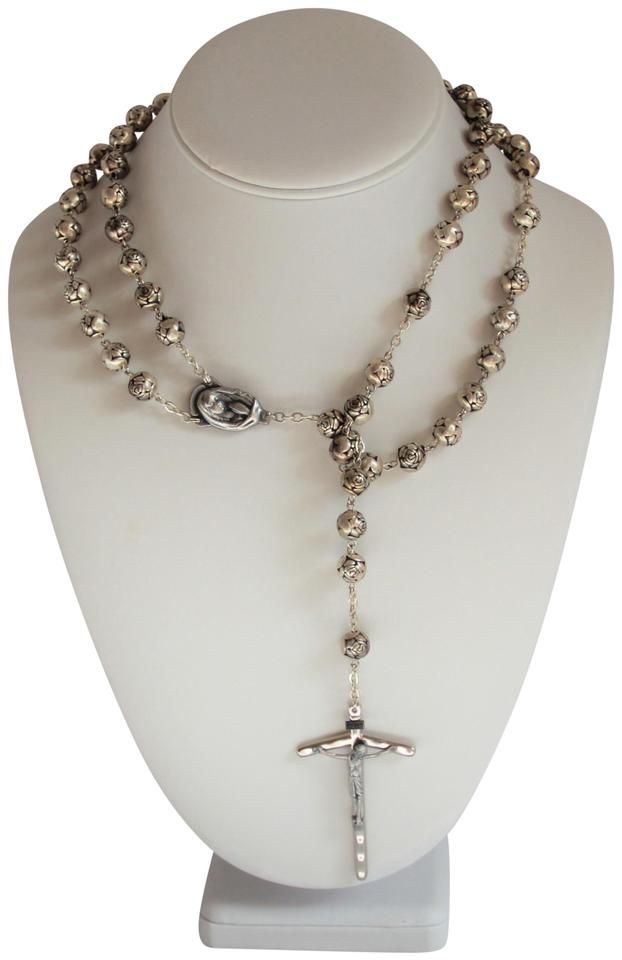 Tradesy Vintage Silver Rosebud Bead Rosary Necklace - Rose Bud Personalized Diamond Pendant Tradesy Vintage Silver Rosebud Bead Rosary Necklace - Rose Bud Personalized Diamond Pendant