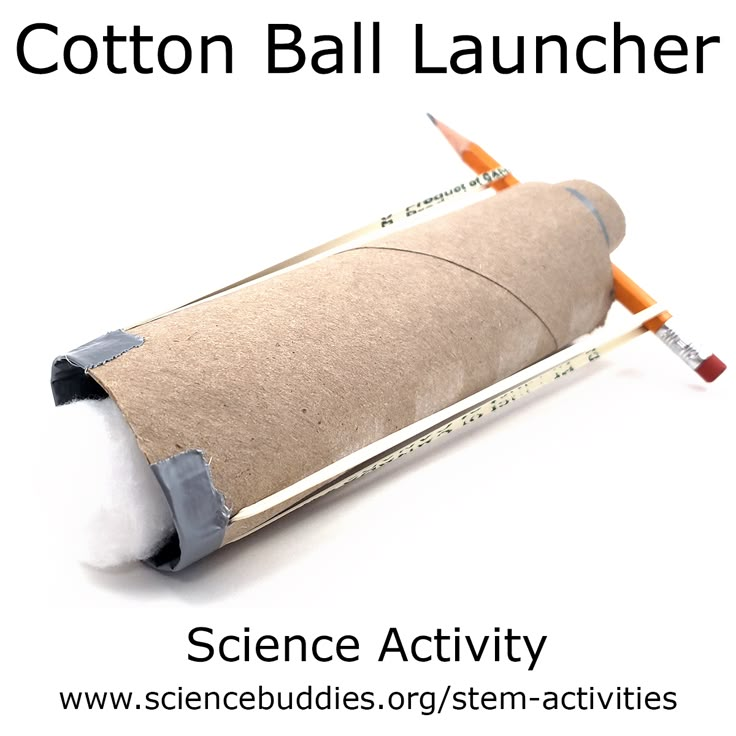 a roll of toilet paper sitting on top of a white surface with the words science activity cotton ball launcher