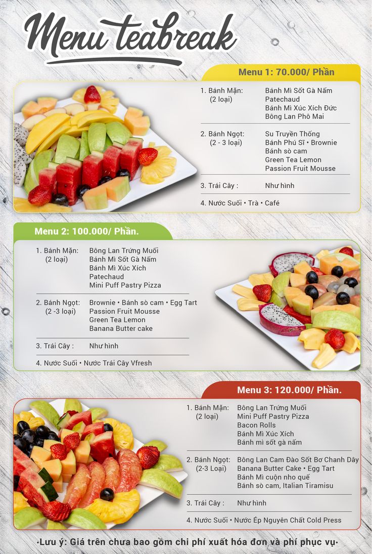 Menu Teabreak Trọn Gói Vuông Tròn #Banhteabreak #Banhngotteabreak #Banhngot  #Tiectrateabreak #Tiecteabreak #Tieckhaitruong #Tiecngot #T… | Tiệc Trà, Trái  Cây, Tiệc