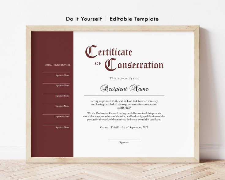 Editable Certificate of Consecration Template Printable Consecration Editable Certificate of Consecration Template Printable Consecration