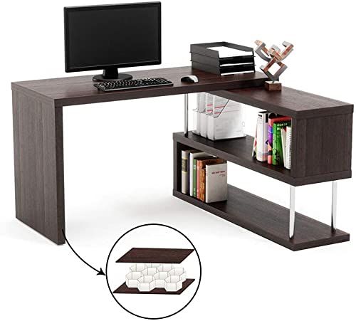 Chic Bestier Rotating L Shaped Desk 51 Large Corner Computer With 2 Tier Printer Storage Shelf Office Home Furniture Chic Bestier Rotating L Shaped Desk 51, L Shaped Office Desk With Printer Storage