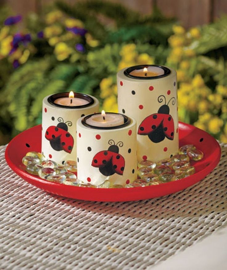507 Best Ladybug Love Images On Pinterest Ladybugs Lady Bug And Ladybugs Tea Light Candle Garden Set Holder Tray Table Centerpiece Home Decor