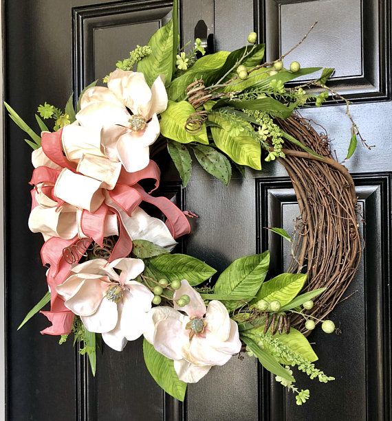 Year Round Wreath Birthday Gift Farmhouse Front Door Wreath Custom Handmade Wreath House Warming Gift 20/'/' Magnolia Wreath