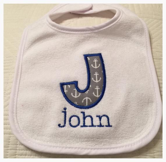 Nautical Personalized Name Boy Nautical Anchor Burp and Bib Set Seersucker Navy Blue and White Anchor Infant Burp Cloth and Bib Set