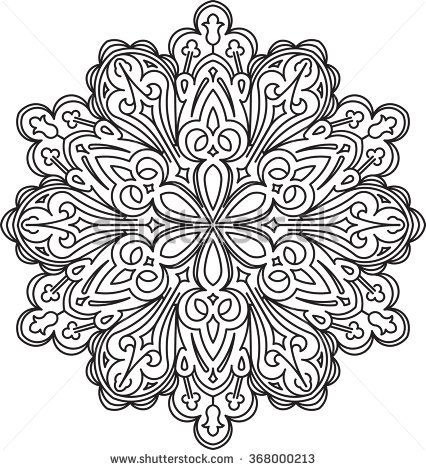 Abstract vector black round lace design in mono line style - mandala, ethnic dec...