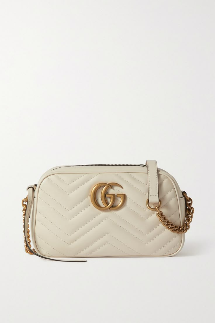 White Leather GG Marmont Small Shoulder Bag