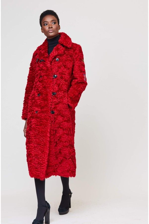 Catherine Curly Lamb Coat By Maison Atia In 2022 Double Ted Collarless Catherine Curly Lamb Coat By Maison, Red Curly Fur Coat