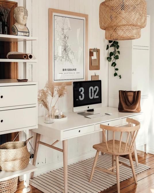 Bureau blanc - White desk in a work space - Scandi Farmhouse style - Shopping d...