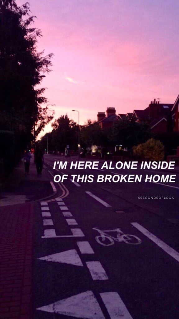 a bike lane with the words i'm here alone inside of this broken home