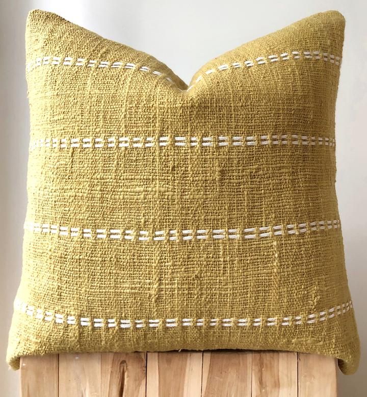 Aztec House | Mustard boho cushion Dijon mustard raw cotton | Boho pillows