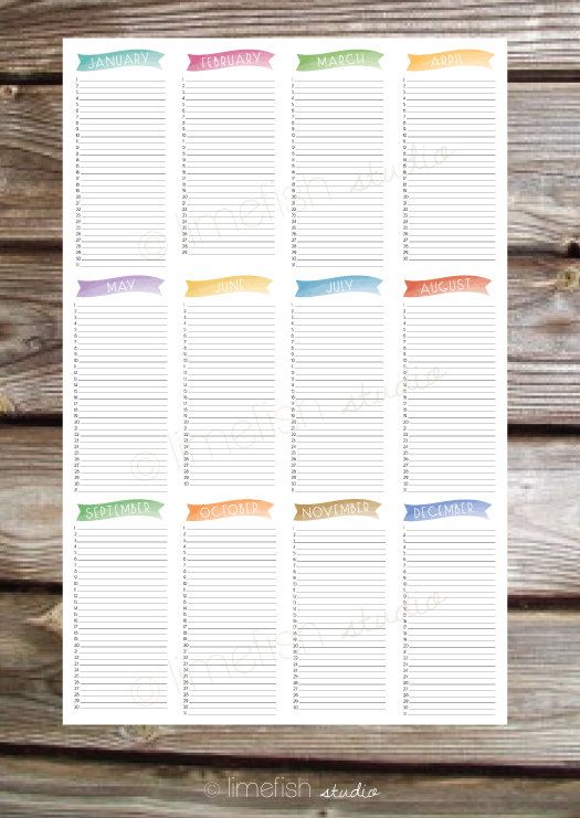 11x17 birthday printable calendar perpetual calendar