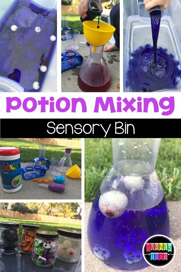 Potion Mixing Sensory Bin | Add some color mixing into this sensory bin full of ...