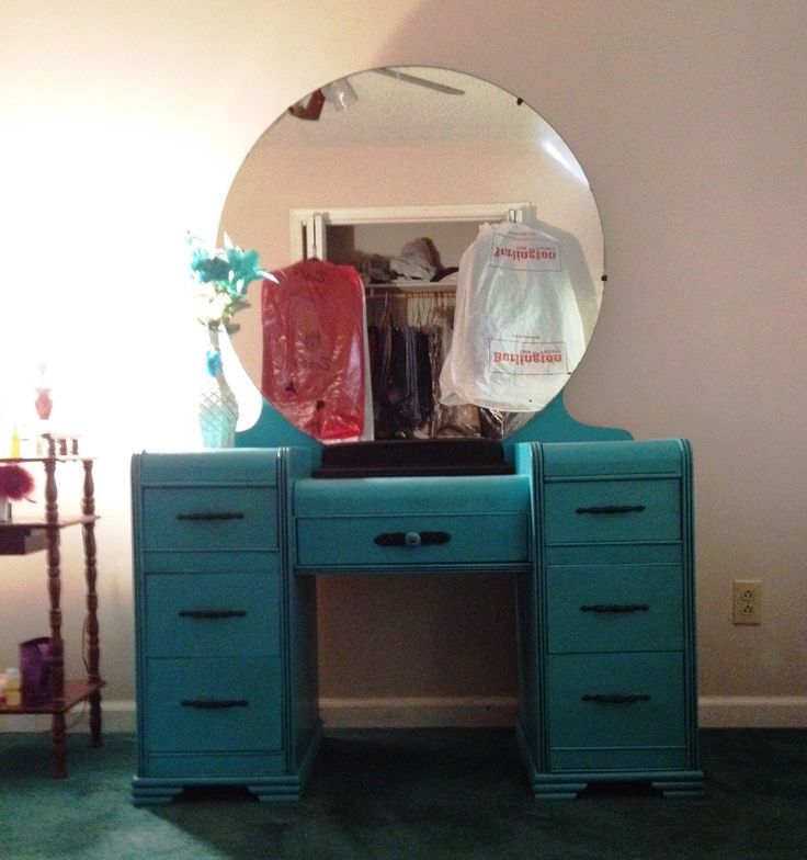 33 Best Waterfall Vanity Images On Pinterest Dressing Tables Beautiful antique waterfall vanity painted in Turquoise https://www.facebook.com - 33 Best Waterfall Vanity Images On Pinterest Dressing Tables