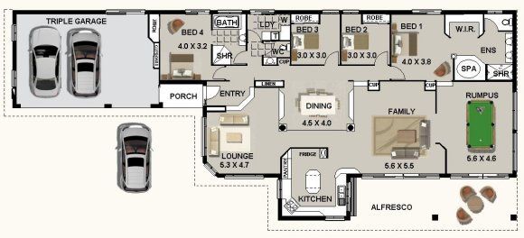 4 Bed 2 Bath Triple Garage House Plan Country Style Plans Bedroom Australian 4 Bedroom House Plans Australian, 3 Car Garage House Plans Australia