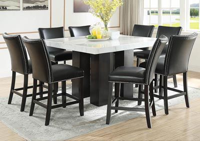 Camila Brown Square Counter Marble Top Dining Set W 8 Chairs Black Pu Category Dining Room Camila Bro Marble Dining Perfect Living Room Dining Table Bases