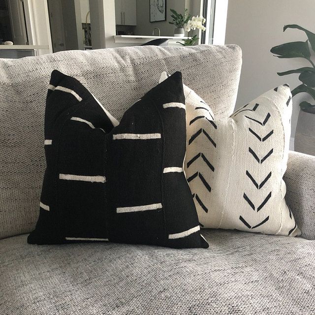 Black Mudcloth Pillow Cover Black with African Mud Cloth Pillow Cover, Arrows
