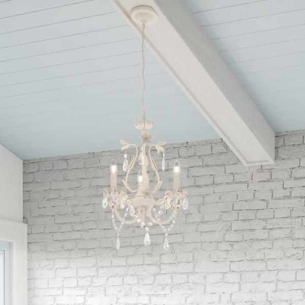 Hampton Bay Kristin 3 Light Antique White Hanging Mini Chandelier Hb3430 44 The Home Depot Girls Room Bedroom Small Mini Chandelier, Small White Chandelier For Bedroom