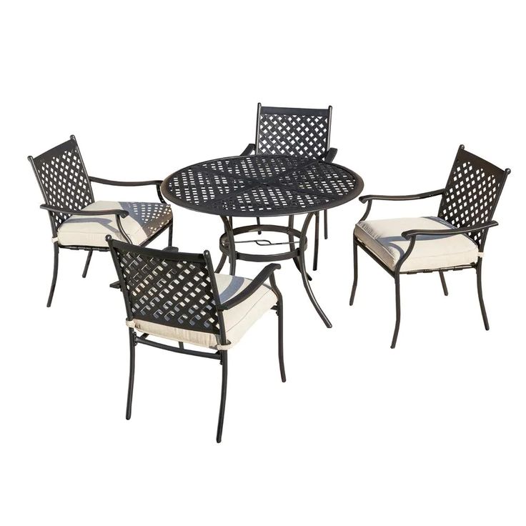 Patio Festival 5 Piece Metal Outdoor Dining Set With Beige Cushions Pf19120 220 W Round Table Outdoor Dining Set Beige Cushions, Patio Festival 5 Piece Outdoor Dining Set
