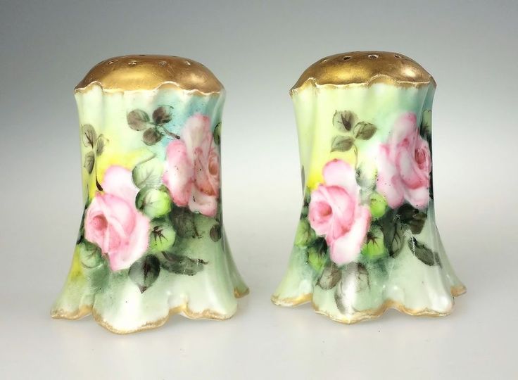 Vintage Salt and Pepper Wooden Handpainted Flowers Heidleburg