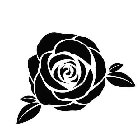 Download Illustration of Black silhouette of rose with leaves ...