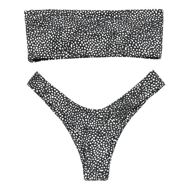 ZAFUL Bandeau Bikini 2018 Leopard Swimwear Women Print Thong Bandeau High Cut Sw...