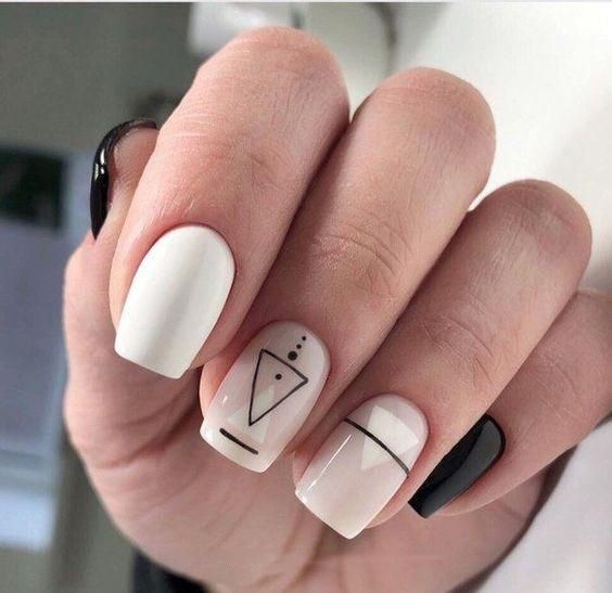 Manicure Geometric Nail Art Ideas ; design de unhas; Геометрия Дизайн ногтей; Дизайн ногтей; geometric nails; white naills; manicure; nail shop; nail salon; Classy Nails, Trendy Nails, Stylish Nails, Cute Acrylic Nails, Fun Nails, Sparkle Nails, Long White Nails, Black Nails, Geometric Nail Art