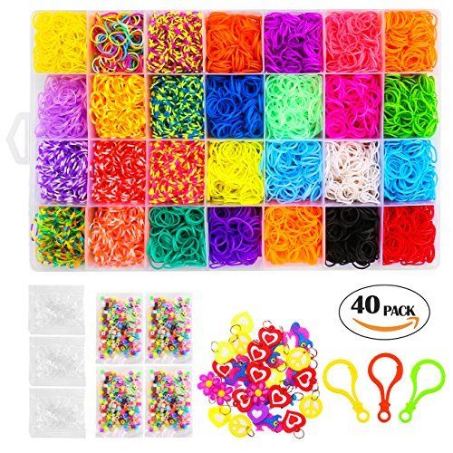 10 Backpack Hooks 600 Clips Organizer + 52 ABC Beads to Personalize your bracelet 200 Beads 24 Charms 11,750+ Rainbow Rubber Bands Refill Set Includes: 10,750 Premium Loom Bands 42 Unique Colors