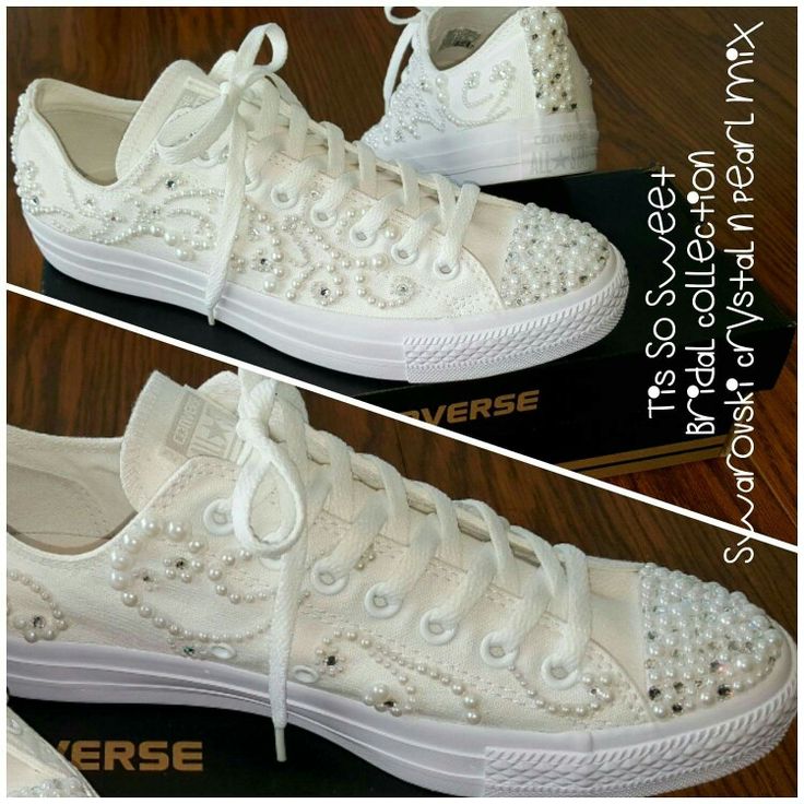 Wedding shoes, comfy! White low top Chucks, with pearls and ... هيدرات انستا Wedding shoes, comfy! White low top Chucks, with pearls and ... هيدرات انستا