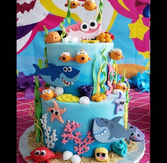 Party Supplies Style 2 Shark Birthday Fondant Shark Cake Toppers Fondant Sea Creatures Fondant Fish Fondant Crab Baby Birthday Shark Party Paper Party Supplies