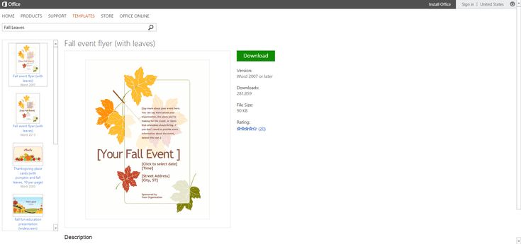 Free Autumn-themed Printables or Templates for Microsoft Office: Fall Leaves Event Flyer Template or Printable for Microsoft Word